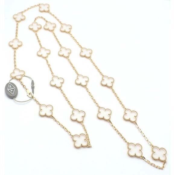 Van Cleef & Arpels 18k Yellow Gold 20 Motif Alhambra Rock Crystal Necklace Cert - Picture 10 of 13
